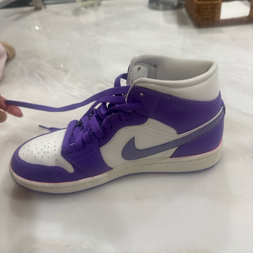 Purple and White Jordan Sneakers